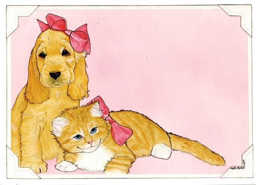 Dog with Cat Inseparable Birthday Card 5 x 7 with Envelope
