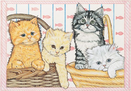 Cats Kitties in a Basket Birthday Card 5 x 7 with Envelope