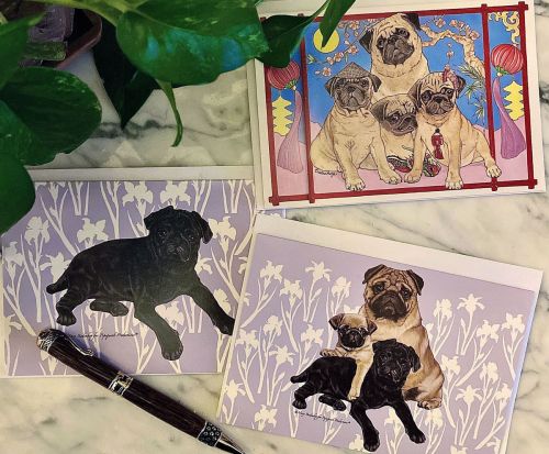 Pug Art Blank Note Cards Set of 10 Cards with Envelopes