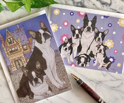 Boston Terrier Art Blank Note Cards Set of 10 Cards with Envelopes