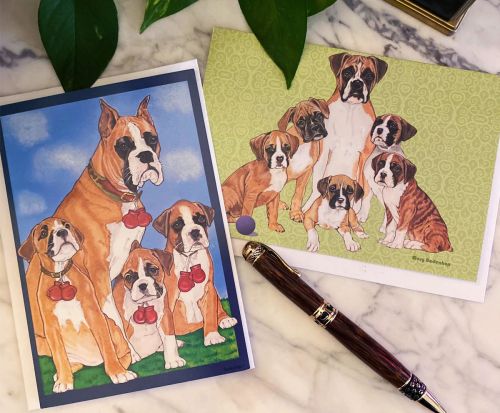 Boxer Art Blank Note Cards Set of 10 Cards with Envelopes