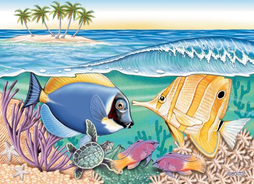 Blue Surgeon and Butterfly Fish Note Cards Set of 10 cards & 10 envelopes