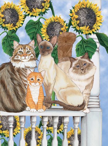Cats Under the Tuscan Sunflowers Birthday Card 5 x 7 with Envelope