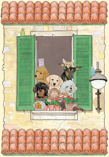 Pet Party at the Villa Birthday Card 5 x 7 with Envelope