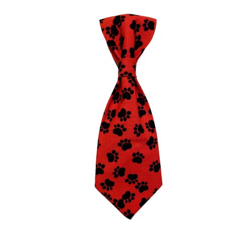 Dog Necktie Red with Black Paw 