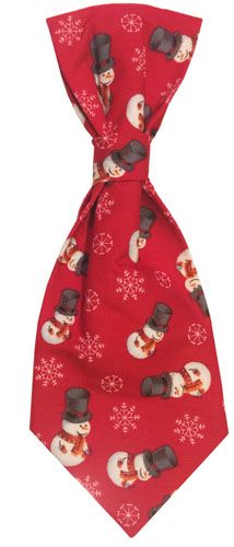 Dog Necktie Winter Red with Snowmen