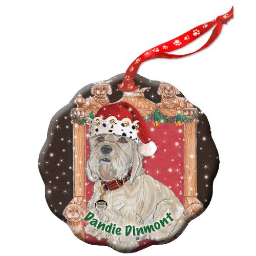 Dandie DInmont Holiday Porcelain Christmas Tree Ornament Double-Sided