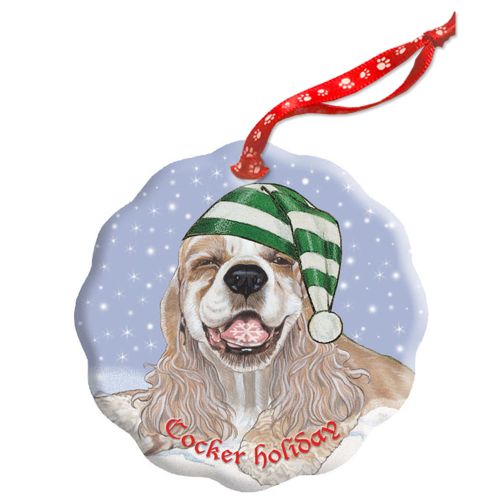 Cocker Spaniel Holiday Porcelain Christmas Tree Ornament Double-Sided