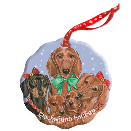 Dachshund Holiday Porcelain Christmas Tree Ornament Double-Sided