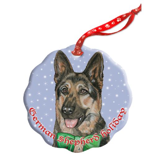 German Shepherd Holiday Porcelain Christmas Tree Ornament Double-Sided