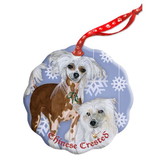 Chinese Crested Holiday Porcelain Christmas Tree Ornament Double-Sided
