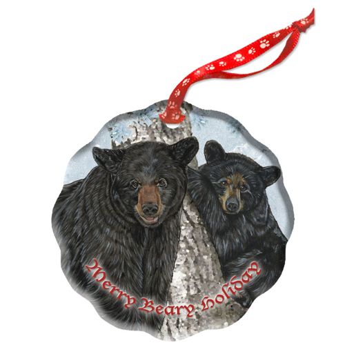 Black Bear Holiday Porcelain Christmas Tree Ornament Double-Sided