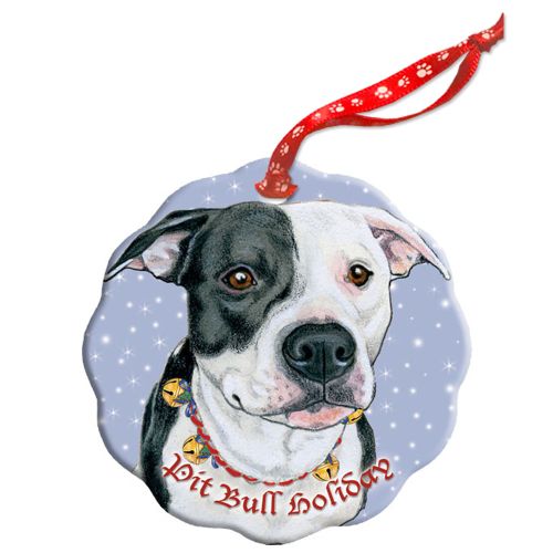Pit Bull Holiday Porcelain Christmas Tree Ornament