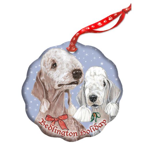 Bedlington Terrier Holiday Porcelain Christmas Tree Ornament Double-Sided