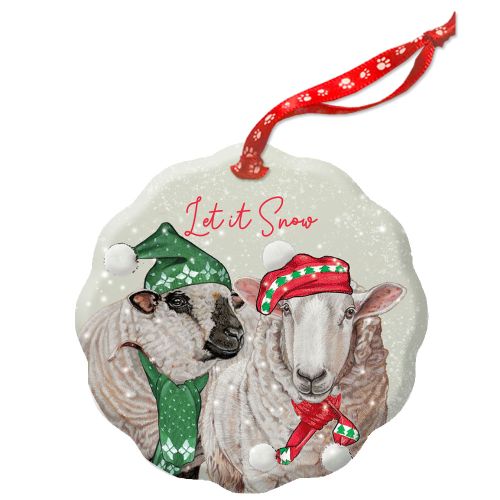 Sheep Cheviot And Hampshire Sheep Christmas Holiday Porcelain Christmas Tree Ornament Double-Sided