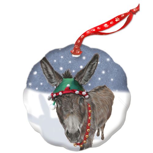 Donkey Holiday Porcelain Christmas Tree Ornament Double-Sided