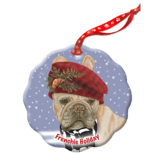 French Bulldog Frenchie Holiday Porcelain Christmas Tree Ornament Double-Sided