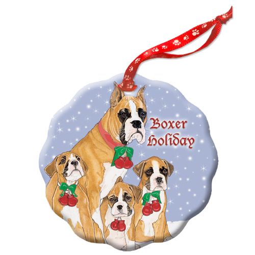 Boxer Holiday Porcelain Christmas Tree Ornament Double-sided