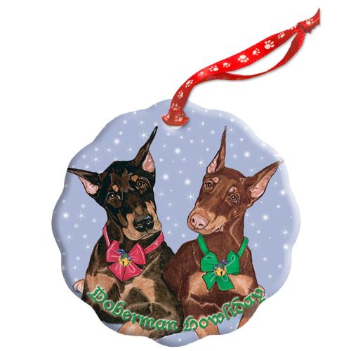 Doberman Pincher Holiday Porcelain Christmas Tree Ornament Double-Sided