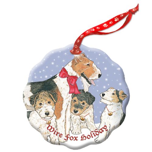 Fox Terrier Wire Holiday Porcelain Christmas Tree Ornament