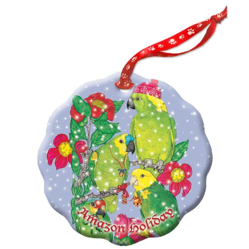 Amazon Parrot Holiday Porcelain Christmas Tree Ornament Double-Sided