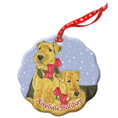 Airedale Holiday Porcelain Christmas Tree Ornament Double-Sided