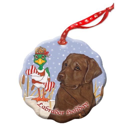 Labrador Retriever Chocolate Lab Holiday Porcelain Christmas Tree Ornament