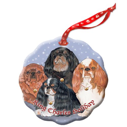 English Toy Spaniel Holiday Porcelain Christmas Tree Ornament Doube-Sided