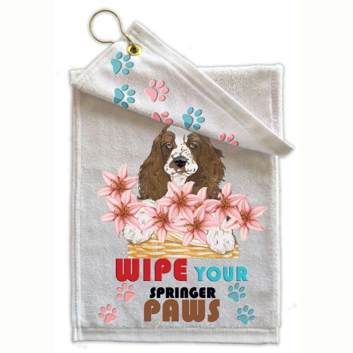 English Springer Spaniel Pup Paw Wipe Towel 11" x 18" Grommet with Clip
