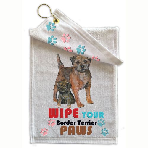 Border Terrier Paw Wipe Towel 11" x 18" Grommet with Clip