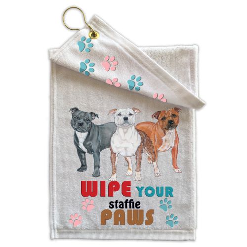 Staffordshire Bull Terrier Paw Wipe Towel 11" x 18" Grommet with Clip