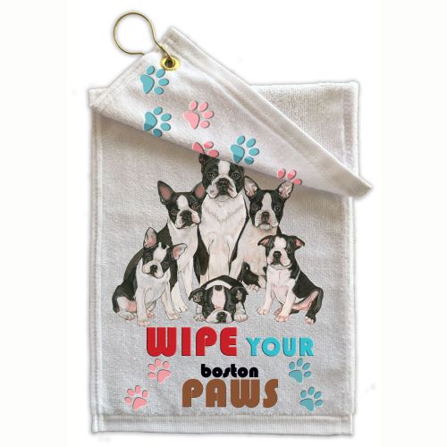 Boston Terrier Paw Wipe Towel 11" x 18" Grommet with Clip