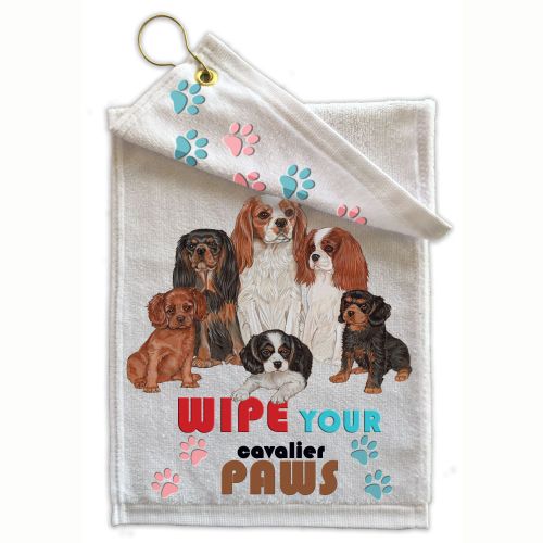 Cavalier King Charles Paw Wipe Towel 11" x 18" Grommet with Clip