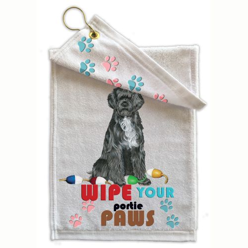 Portuguese Water Dog Paw Wipe Towel 11" x 18" Grommet with Clip