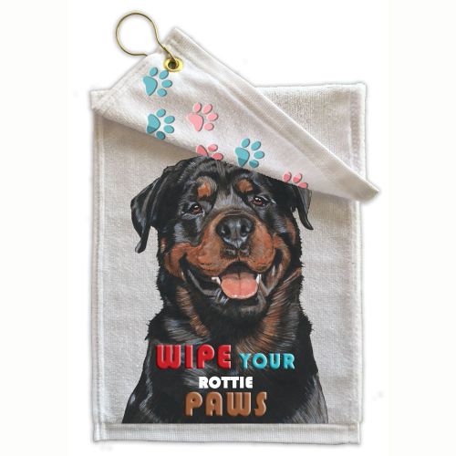 Rottwelier Paw Wipe Towel 11" x 18" Grommet with Clip