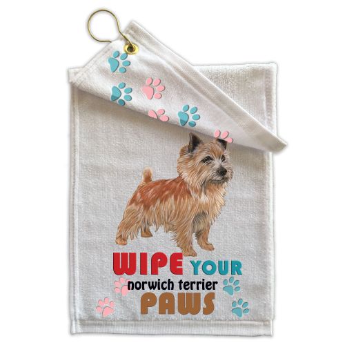 Norwich Terrier Paw Wipe Towel 11" x 18" Grommet with Clip