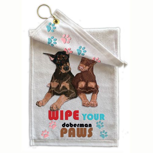 Doberman Pincher Dobie Paw Wipe Towel 11" x 18" Grommet with Clip