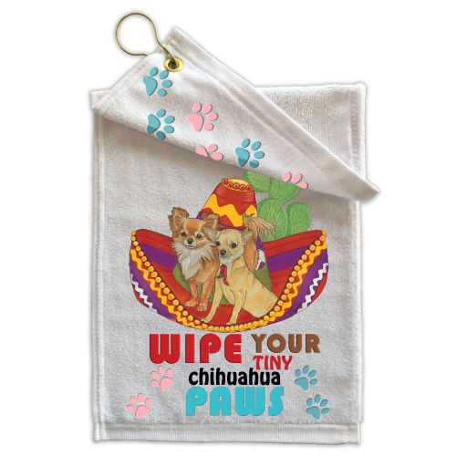Chihuahua Paw Wipe Towel 11" x 18" Grommet with Clip