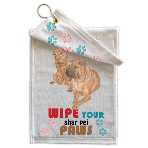 Shar Pei Paw Wipe Towel 11" x 18" Grommet with Clip