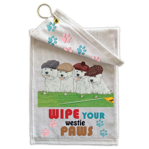 West Highland Terrier Westies On the Green Paw Wipe Towel 11" x 18" Grommet with Clip