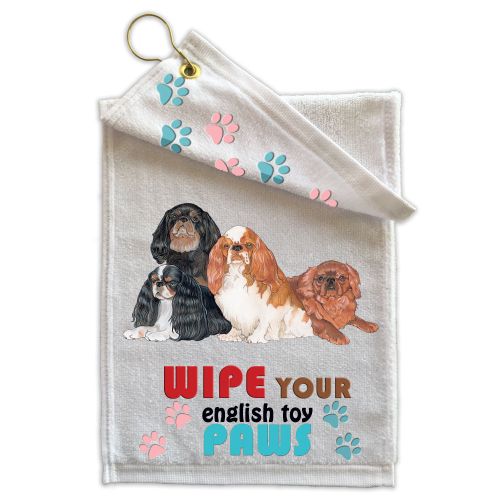 English Toy Spaniel Paw Wipe Towel 11" x 18" Grommet with Clip