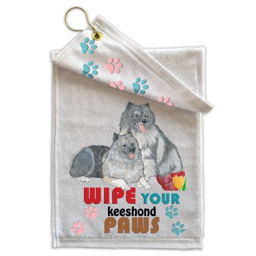 Keeshond Paw Wipe Towel 11" x 18" Grommet with Clip