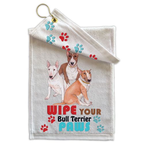 Bull Terrier Paw Wipe Towel 11" x 18" Grommet with Clip