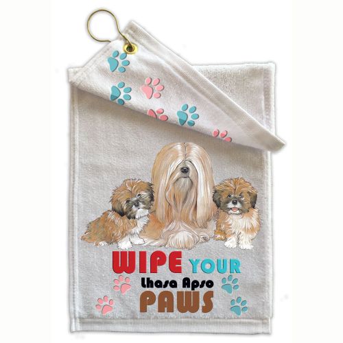 Lhasa Apso Paw Wipe Towel 11" x 18" Grommet with Clip