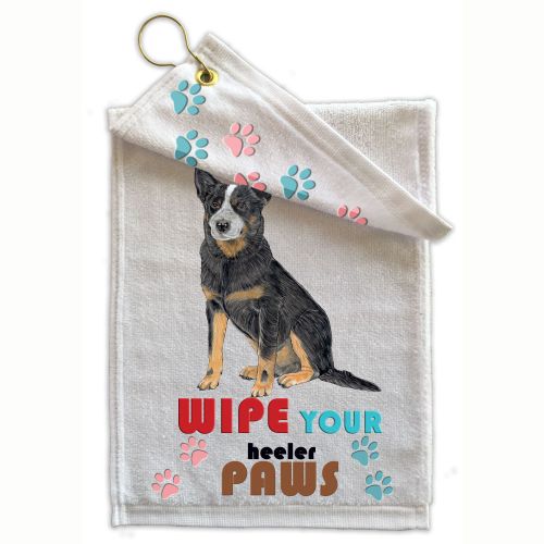 Australian Cattle Dog Paw Wipe Towel 11" x 18" Grommet with Clip
