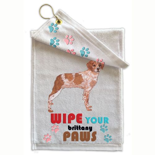 Brittany Spaniel Paw Wipe Towel 11" x 18" Grommet with Clip