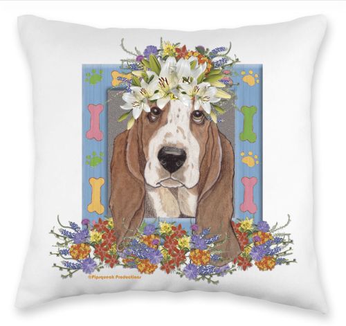Basset Hound Floral Throw Pillow, Decorative Pillow, Cute Dog Accent Pillow, Spring Summer Home Decor, Pet Lover Gift