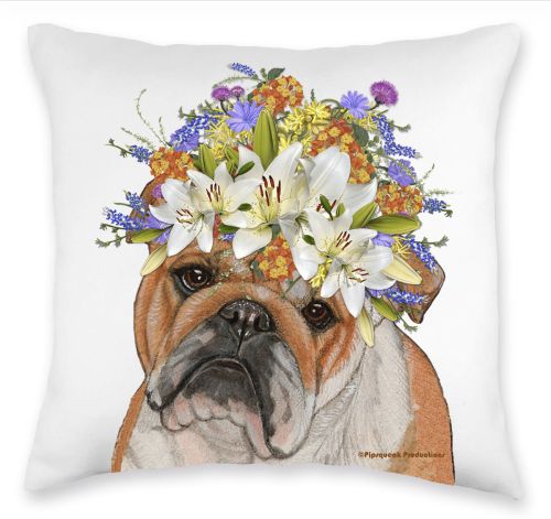 Bulldog Floral Throw Pillow, Decorative Pillow, Cute Dog Accent Pillow, Spring Summer Home Decor, Pet Lover Gift