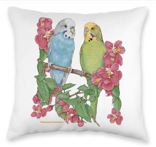 Parakeet Floral Throw Pillow, Decorative Pillow, Cute Parrot Accent Pillow, Spring Summer Home Decor, Budgie Lover Gift