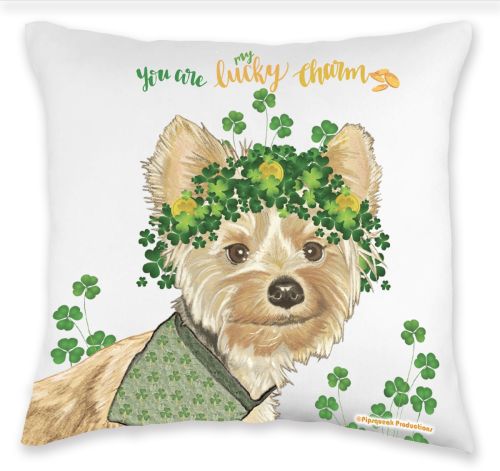 Yorkshire Terrier Golddust Yorkie Saint Patrick’s Day Throw Pillow, Decorative Pillow, Cute Dog Accent Pillow, Home Decor, Pet Lover Gift